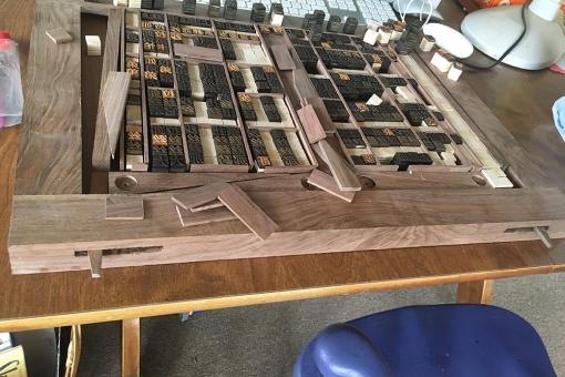 Photograph of the Chinese print block table under construction.